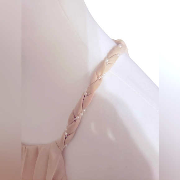 Peach Pleated Dress by Ark & Co. with Tie Back Closure and Beaded tassels Sz L - Picture 6 of 14